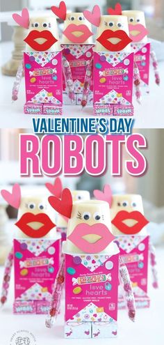 valentine's day robot craft made out of toilet paper and cardboard with the words valentine's day robots on it