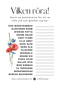 an image of a list with flowers and the words viken roa on it