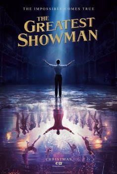 the greatest showman movie poster with a man standing in front of a stage full of people