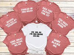 six t - shirts with the words ring booze and babies on them