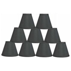 six dark grey lampshades in a pyramid pattern