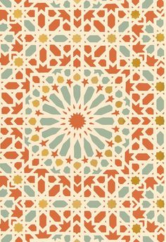 an orange and green pattern on a white background with small circles in the middle,