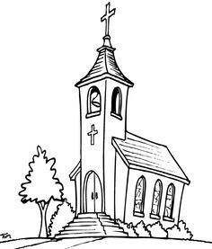 a black and white drawing of a church