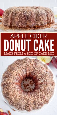 an apple cider donut cake made from a box of cake mix on a plate