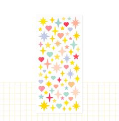 a sheet of stickers with stars and hearts on them, in pastel colors