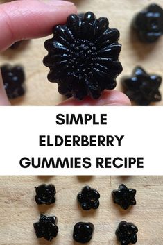 a hand holding a black elderberry gummies recipe