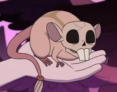 a cartoon character with a skull on it's arm holding a mouse in his hand