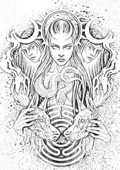 a drawing of a woman surrounded by two hands