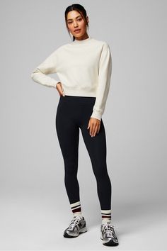 Composure 2-Piece Outfit Fabletics black/white female Activewear >> Womens >> Outfits regular Athletic Going Out Outfits, Athletic Built Women Fashion, Styling Running Shoes Outfits, Fall Fitness Outfits, Autumn Outfits Sporty, Academia Athleisure, Physio Outfit, Active Wear Outfits Women, Sweater And Yoga Pants Outfit