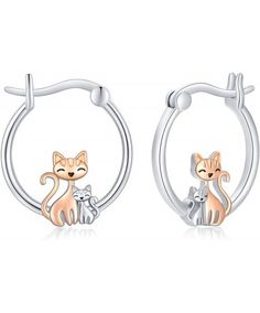 ????Cat Earrings：Cats are our lovely friends, they are always inspiring, accompanying us when we are lonely and sad, bringing us infinite joy. These cat mother and child earrings represent the mutual loving companionship between mother and child. cat earrings mean that love will accompany you with all good things, and are a special gift to express the most sincere wishes and love on any occasion. ????925 Sterling Silver：The cat earrings are made of 925 sterling silver, discoloration-proof... Cute Sterling Silver Hoop Earrings, Gift Cat Design Earrings, Cute Sterling Silver Hoop Earrings For Pierced Ears, Cute Sterling Silver Hoop Earrings Gift, Cute Silver Hoop Earrings, Lover Jewelry, Lovely Friends, Perfect Gift For Girlfriend, Sterling Silver Cat