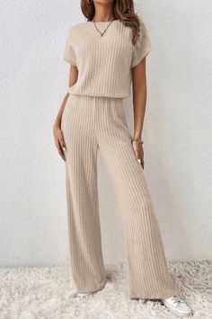 Lasaky - Elegant Outfit Set Featuring Long Sleeve and Pants Affordable Khaki Loungewear Bottoms, Cheap Casual Loungewear Pant Set, Cheap Khaki Pants For Loungewear, Loungewear 3 Piece Set, Affordable Comfortable Sweater For Loungewear, Two Piece Sweater Set Linen, Cheap Fall Loungewear Bottoms, Cheap Casual Relaxed Fit Sets, Womens Loungewear Boohoo