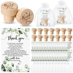 wedding thank you gift set with wine bottle stoppers and guest book inserts in clear bags