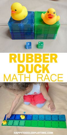 a child playing with rubber duck math race