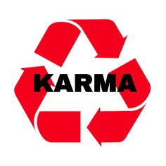 the logo for karma is shown in black on a red circle with an arrow