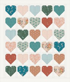 the heart quilt pattern is shown in several different colors