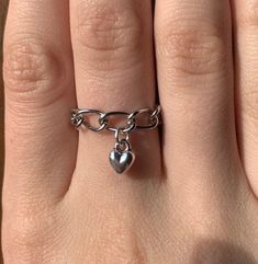 This is a unique ring that I designed and put together by hand! It is a silver-colored chain with a small dangle heart charm. To preserve the color, I do not recommend contact with water! Please message me if you have any questions or customizations that you would like! Chain Heart, Charm Ring, Star Chain, Charm Rings, Unique Ring, Anklet Jewelry, Dangle Charms, Chain Ring, Perfect Ring