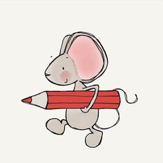 a drawing of a mouse holding a pencil