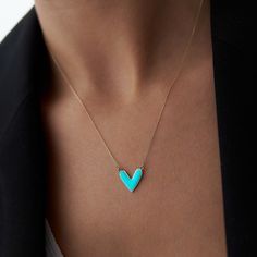 14k Gold Turquoise Heart NecklaceDetailsAvailable in 14k Gold, 14k Rose Gold, and 14k White GoldTotal Weight: 1.6 GrColor Selection: Yellow, Rose, WhiteChain: 14k Gold and 45 cm (18 inches) *Model in the photo wears 18 inches (45 cm) chain.GiftingEach design will arrive artfully presented in our branded gift boxes wrapped in a signature ribbon. Production & Delivery Production: 5 - 7 business days Delivery: 1 - 3 business days worldwide via Express Delivery We’re here to help with style advice, Tragus Gold, Turquoise Jewelry Necklace, Turquoise Heart Necklace, Silver Cufflinks Men, Western Grunge, Custom Signet Ring, Engagement Necklaces, Minimalist Necklace Gold, Christian Bracelets