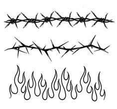 barbed wire with flames on the bottom and one in the middle, set against a white background