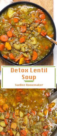 Detox Lentil Soup is loaded with fresh veggies, dried lentils, a tasty broth, and just the right amount of seasoning. Add a few crushed up slices of bacon for an extra flavor bomb, or leave it meatless. So healthy and delicious too! | suebeehomemaker.com | #detoxlentilsoup #lentilsoup #soup #vegetablesoup #detoxrecipe Blended Lentil Soup, Lentil Soup Blended, Ww Lentil Soup, Easy Lentil Vegetable Soup, Lentil Detox Soup, Dried Lentils, Lentil Soup Recipes, Homemade Soup Recipe, Pasta Soup