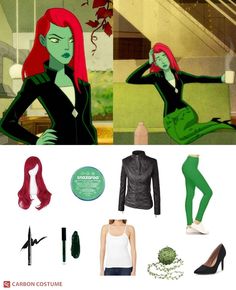 an animated image of a woman with red hair and green leggings wearing black