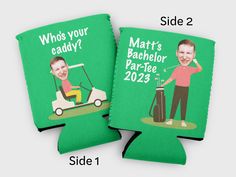 two personalized golf club covers with the same image on one side and the other side