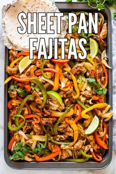 Sheet pan chicken fajitas with colorful peppers and onions - a one pan meal perfect for busy nights! Easy Sheet Pan Chicken, Sheet Pan Fajitas, Pan Fajitas, Crockpot Chicken Dinners, Sheet Pan Chicken Fajitas, Fajitas Recipe, Tastes Better From Scratch, Pan Chicken Fajitas, Sheet Pan Chicken