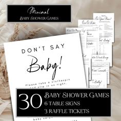 baby shower games with the words don't say baby on them