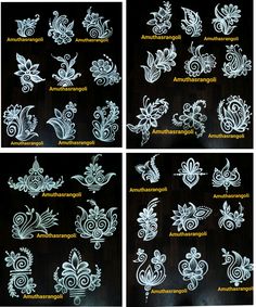 four pictures of different designs on a black background