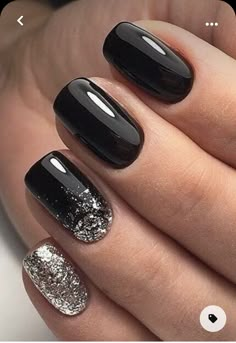 Dark Acrylic Nails, Black Gel Nails, Black Nails With Glitter, Short Square Nails, White Acrylic Nails, Nails 2023, Fancy Nails, Square Nails, Ombre Nails