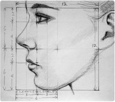 a drawing of a woman's face with lines on the side and an area for her nose to be drawn