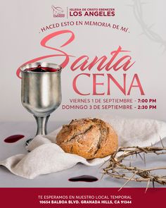 a poster for an event with bread and wine