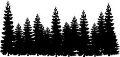 black and white silhouettes of pine trees