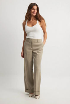 Twill Fold Up Mid Waist Suit Pants Knitted Tops, Sleepwear Sets, Twill Pants, Scoop Neck Top, Suit Pants, Folded Up, Trouser Jeans, Na Kd, Office Wear