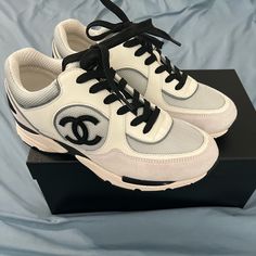 Black/White Chanel Sneakers Size 40 White Chanel Sneakers, Shoes Chanel, Chanel Sneakers, Chanel Shoes, Athletic Shoes, Chanel, Size 10, Black White, Women Shoes