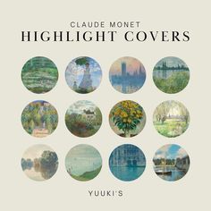 a book cover with many different paintings on it and the title,'guide monet highlight covers yuukki's masterpieces