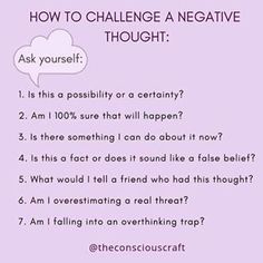 a purple poster with the words, how to challenge negative thought? and an image of a