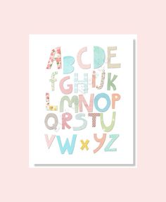 the alphabet is made up of colorful letters and numbers, all in pastel colors