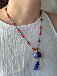 This Handmade Ethnic Necklace is a very unique beaded jewelry ,which is going to be yours if you are here.  Its ethnicity and elegance comes from the traditional tribal ethnic design and boho minimalist string structure. It is designed and produced by local shaman artisans. Shamanism is known as a nature worship belief. Shamans bound their soul with nature. Our necklace is designed and is became alive with this bound. If you would like a distinctive, unique, ethnic and dainty necklace , Zoho Acc Nature Worship, Rudraksha Necklace, Unique Beaded Jewelry, Tibetan Jewelry, Boho Minimalist, Ethnic Necklaces, Ethnic Design, Ethnic Jewelry, Dainty Necklace