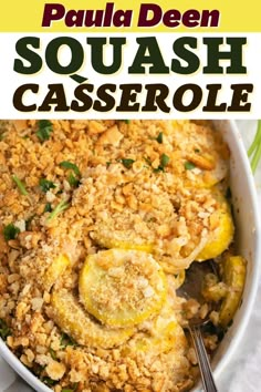 a casserole dish with squash and parmesan crumbs in it