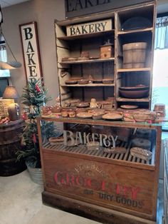 an old fashioned bakery display in a store