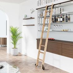 a ladder leaning up against a wall in a living room