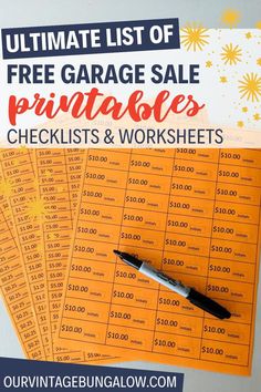 image of printable and editable garage sale price tags text reads - ultimate list of free garage sale printables checklists and worksheets Garage Sale Price Tags, Yard Sale Printables, Yard Sale Pricing Guide, Garage Sale Printables, Successful Garage Sale, Vintage Bungalow