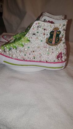 Aka hightop bling shoe | Etsy Aka Bling Converse, Aka Converse Shoes, Pink And Green Bling Converse, Decorated Sneakers, Aka Sneakers, Aka Shoes, Aka Apparel, Embellished Sneakers, Teen Prom