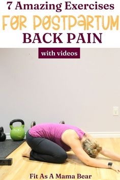 Woman in tank top and pants performing a postpartum exercise for back pain with text at the top of the image. Staying Active, Back Pain Exercises, Post Partum Workout, Fitness Ideas, Postpartum Recovery, Effective Workouts, Daily Tasks