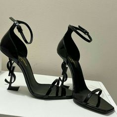 Saint Laurent Black Heels, Heels For Black Dress, Black Heels Outfit Dressy, St Laurent Heels, Black Prom Heels, Black Fancy Heels, Ysl Heels Black, Fancy Black Heels, Black Designer Heels