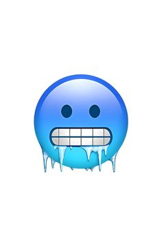 an image of a blue smiley face with ice on it's nose and teeth