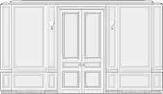 the front and side view of a large white wardrobe with doors open on both sides