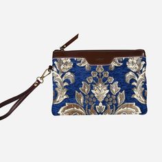 Victorian Blossom BLUE-GOLD Wristlet Clutch carpet bag MCW Handmade Evening Clutch With Wrist Strap, Formal Rectangular Bag With Wrist Strap, Rectangular Clutch With Wrist Strap For Formal Events, Rectangular Clutch With Wrist Strap For Formal Occasions, Formal Rectangular Clutch With Wrist Strap, Elegant Handheld Clutch With Wrist Strap, Rectangular Clutch With Zipper Pouch For Formal Events, Rectangular Clutch With Zipper Pouch For Formal Occasions, Formal Rectangular Clutch With Zipper Pouch