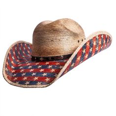 Patriot distressed straw cowboy hat by American Hat Makers Country Style Hat For Country Concerts, Western Style Sun Hat For Rodeo, Western Style Straw Cap For Country Events, Americana Rodeo Hat With Curved Brim, Americana Curved Brim Hat For Rodeo, Americana Style Curved Brim Hat For Rodeo, Curved Brim Hats For Country Festivals, Rodeo Straw Cap Hat, Short Brim Hats For Rodeo And Country Festivals